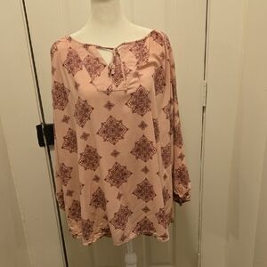 EVRI Blush and Burgundy Patterned Blouse